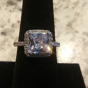 5 Carat Moissanite princess cut with halo .925